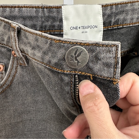 ONE TEASPOON RECYCLED BLACK LOWRIDER WIDE LEG JEANS size 24 - Picture 4 of 7